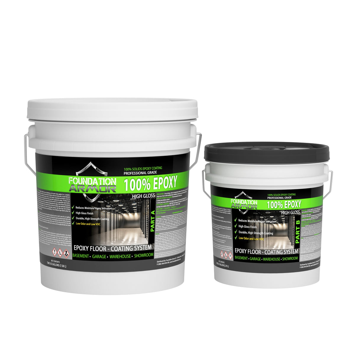 Clear Armor Epoxy 100 coating from Epoxy Floor Flakes shown on a smooth epoxy surface for durable, high-gloss flooring.