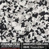 Frosted noir Armor Epoxy Floor Flakes showcasing textured, decorative epoxy floor flakes for a durable, stylish surface finish.