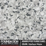 Frosted noir Armor Epoxy Floor Flakes with textured appearance, showing a decorative epoxy floor coating with black and gray flakes.