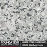 Frosted noir Armor Epoxy Floor Flakes with textured appearance, showing a decorative epoxy floor coating with black and gray flakes.