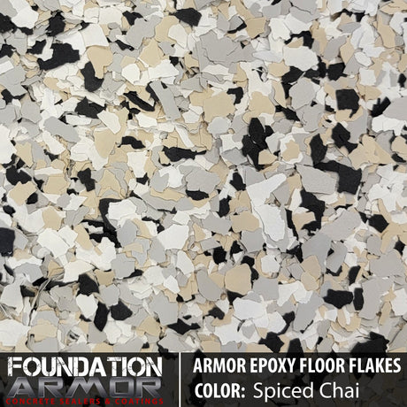 Frosted noir Armor Epoxy Floor Flakes showing textured, decorative epoxy floor coating with black and gray flakes.