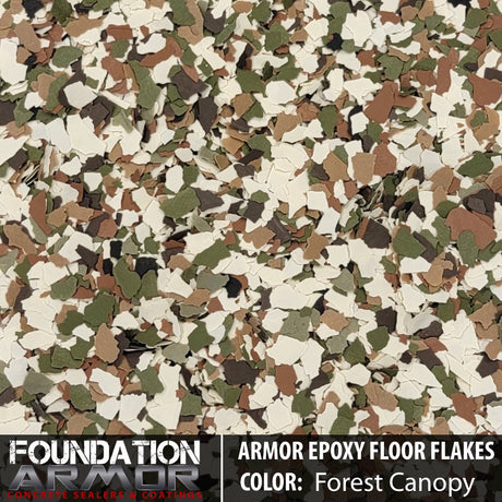 Frosted Noir Armor Epoxy Floor Flakes showing textured gray and black epoxy floor coating with decorative flakes.