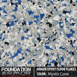 Frosted noir Armor Epoxy Floor Flakes showing textured, decorative epoxy flakes for durable floor surface.