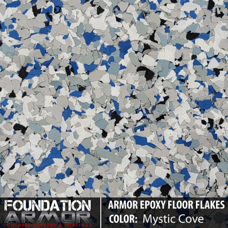 Frosted noir Armor Epoxy Floor Flakes showing textured, decorative epoxy flakes for durable floor surface.